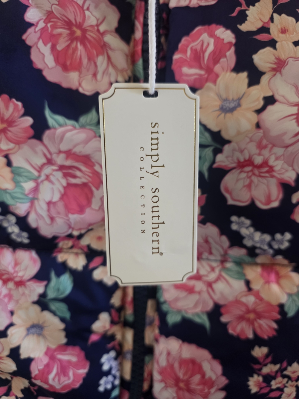 Simply Southern Navy Floral Quilted Puffer Vest with Pink Flowers - Picture 2 of 4